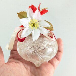 Vintage poinsietta crackle glass christmas ornament